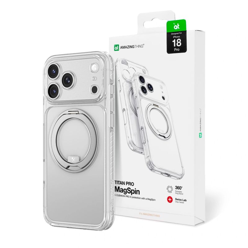 AmazingThing Titan Pro Spin Lens Case for iPhone 18 Pro with Rotating Ring and Lanyard Mount, MagSafe Compatible - Clear