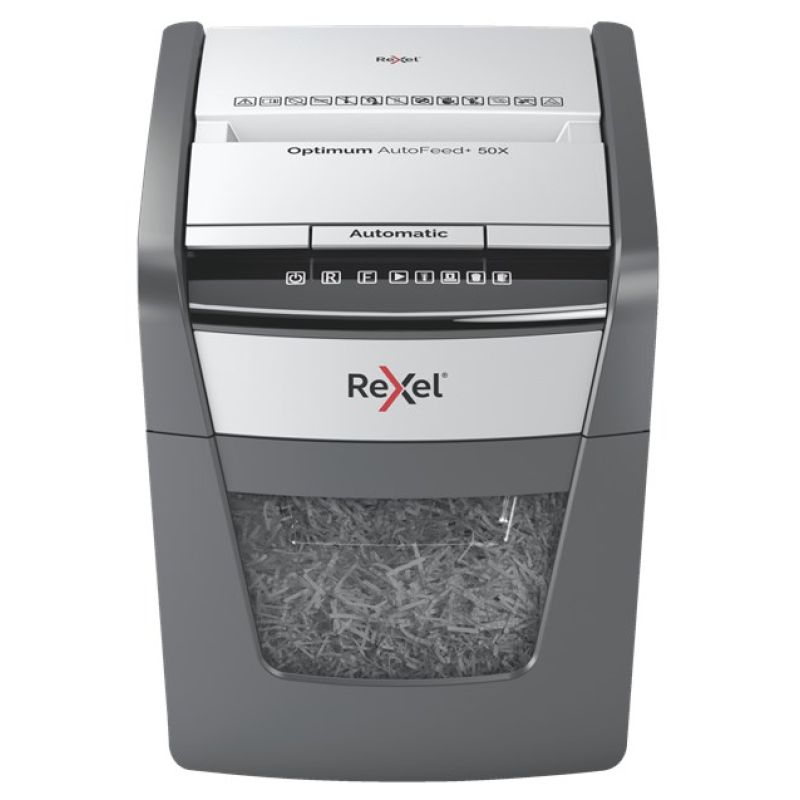 Rexel Optimum AutoFeed+ 50X Shredder, (P-4), 50 sheets, 20 l bin