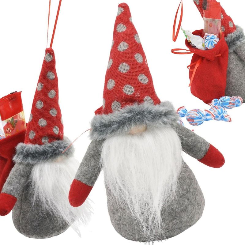 DECORATIVE SANTA CLAUS WITH GIFT BAG 20CM RED