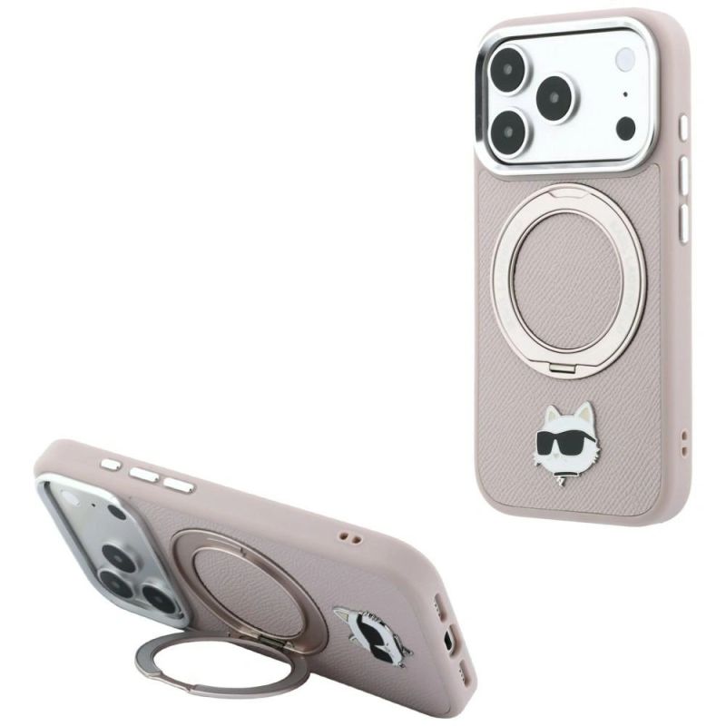 Karl Lagerfeld with Ring Stand 360 Choupette Head Pin MagSafe Case for iPhone 18 Pro Max / 17 Pro Max – Pink