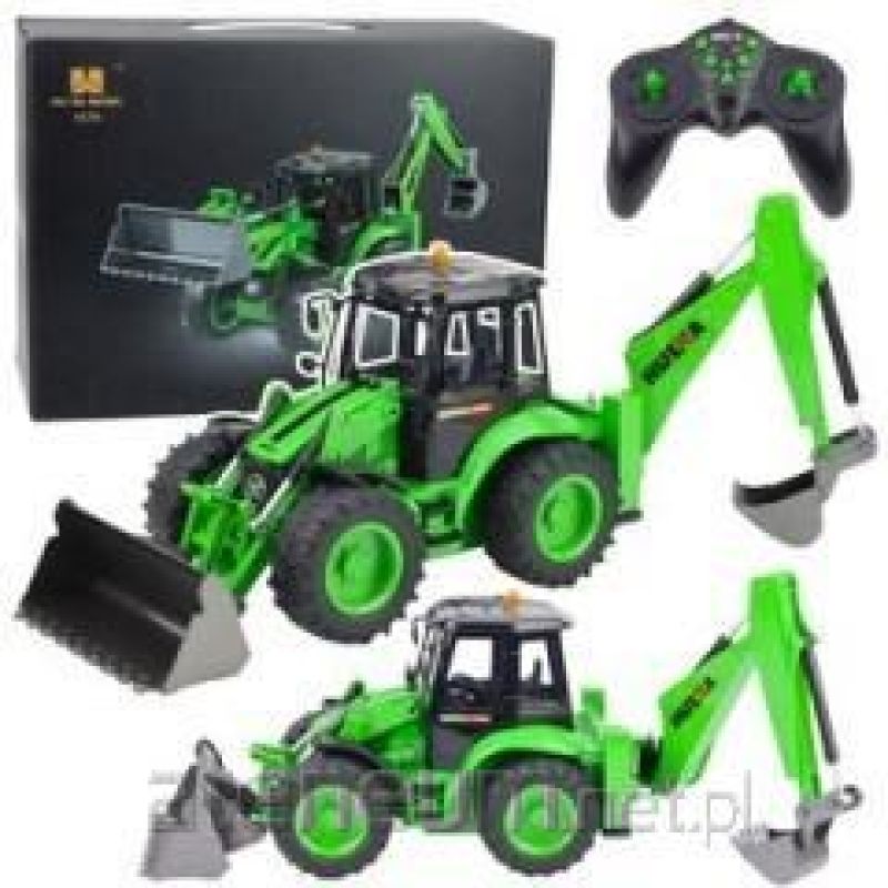 Remote-Controlled RC Backhoe Loader with Lights and Sound, Green, Huina 1:14
