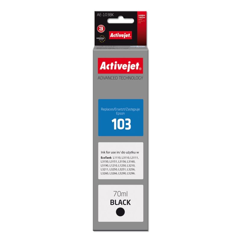 Activejet AE-103Bk Ink Bottle (replaces Epson 103 C13T00S14A; Supreme; 70 ml; 4500, black).