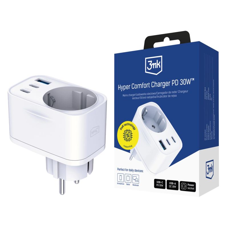 3mk Hyper Comfort Charger GaN PD 30W™ - White