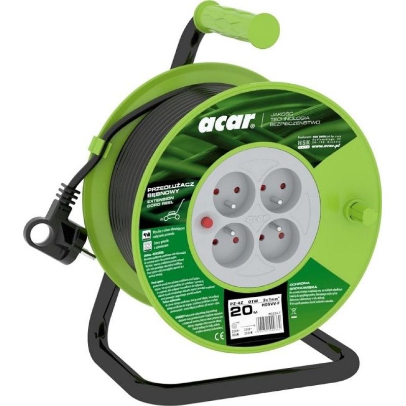 Acar PZ-4Z/OTM H05VV-F 3G1.0 20M retractable extension cord (black)