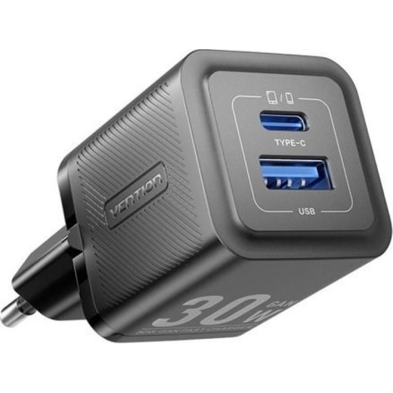 Vention GaN Charger 1x USB-A 1x USB-C 30W Black