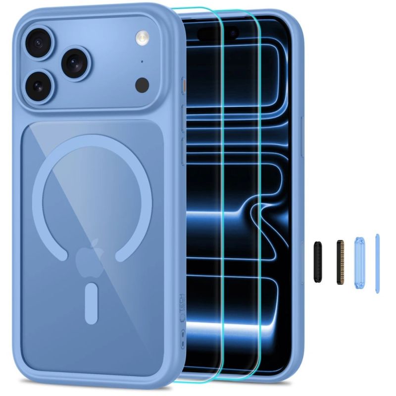 Tech-Protect MagOne CC MagSafe + Tempered Glass 2-Pack Case for iPhone 18 Pro / 17 Pro - Transparent Blue