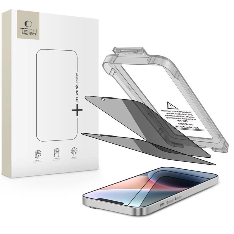 Tech-Protect Quick Set Spy+ Privacy Glass 2-pack for iPhone 13 / 13 Pro / 14 / 16e / 17e