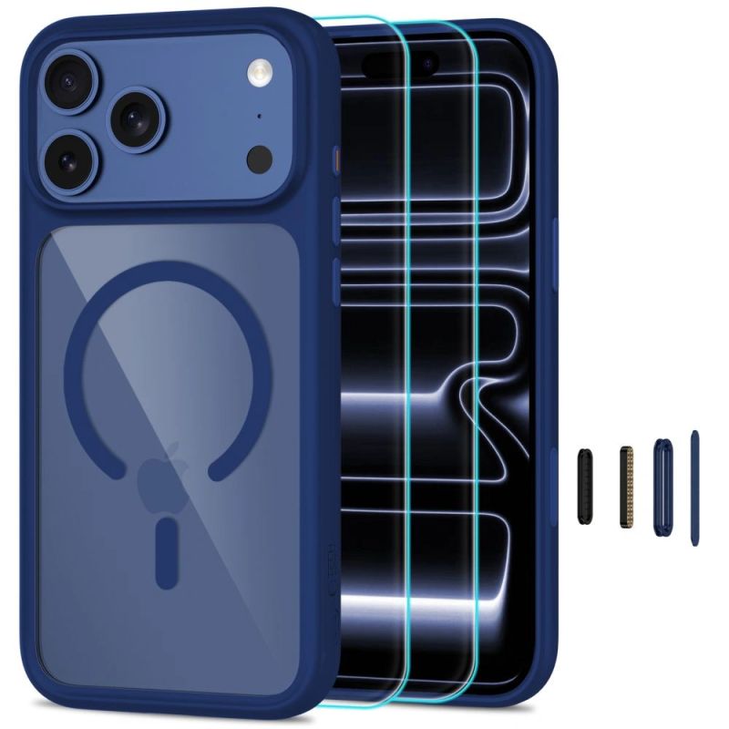 Tech-Protect MagOne MagSafe CC Case + Tempered Glass 2-Pack for iPhone 18 Pro Max / 17 Pro Max - Clear Navy Blue