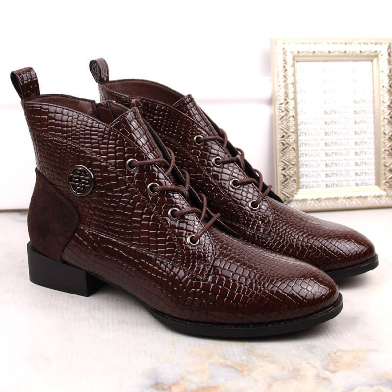 Filippo Stivali patent leather ankle with insulated crocodile skin
