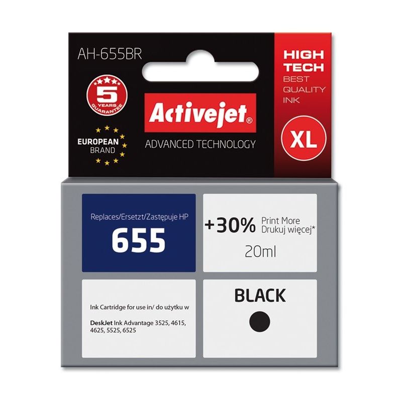 Activejet AH-655BR Ink (replaces HP 655 CZ109AE; Premium; 20 ml; black)
