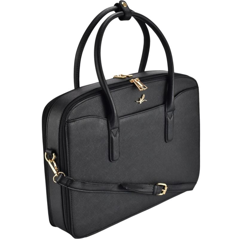 Women’s PU Handbag with Laptop Compartment, Black, SEMI LINE