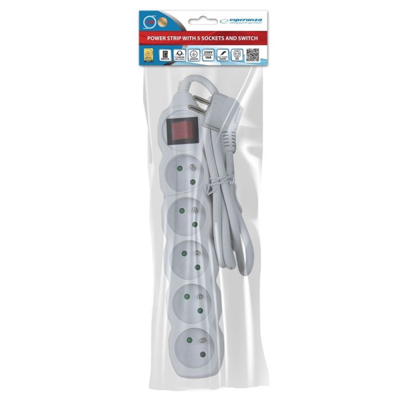 ESPERANZA POWER STRIP 5 OUTLETS SWITCH 1.5M WHITE ELK214W