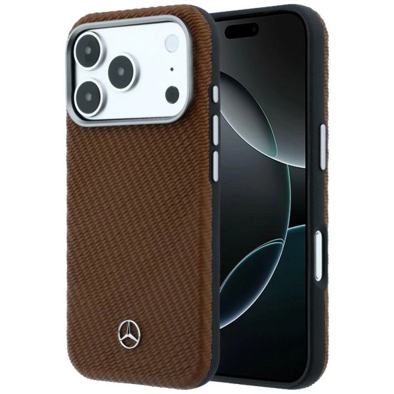 Mercedes Leather Semi Wrap Wood Effect MagSafe Case for iPhone 18 Pro Max / 17 Pro Max - Brown