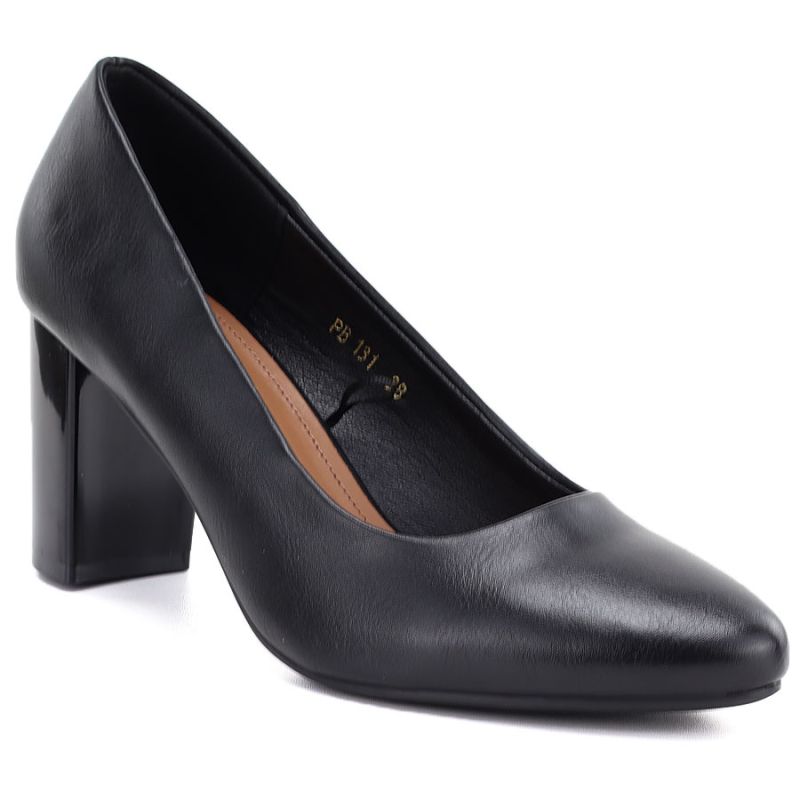 Women's black Sergio Leone PB131 pumps with a block heel