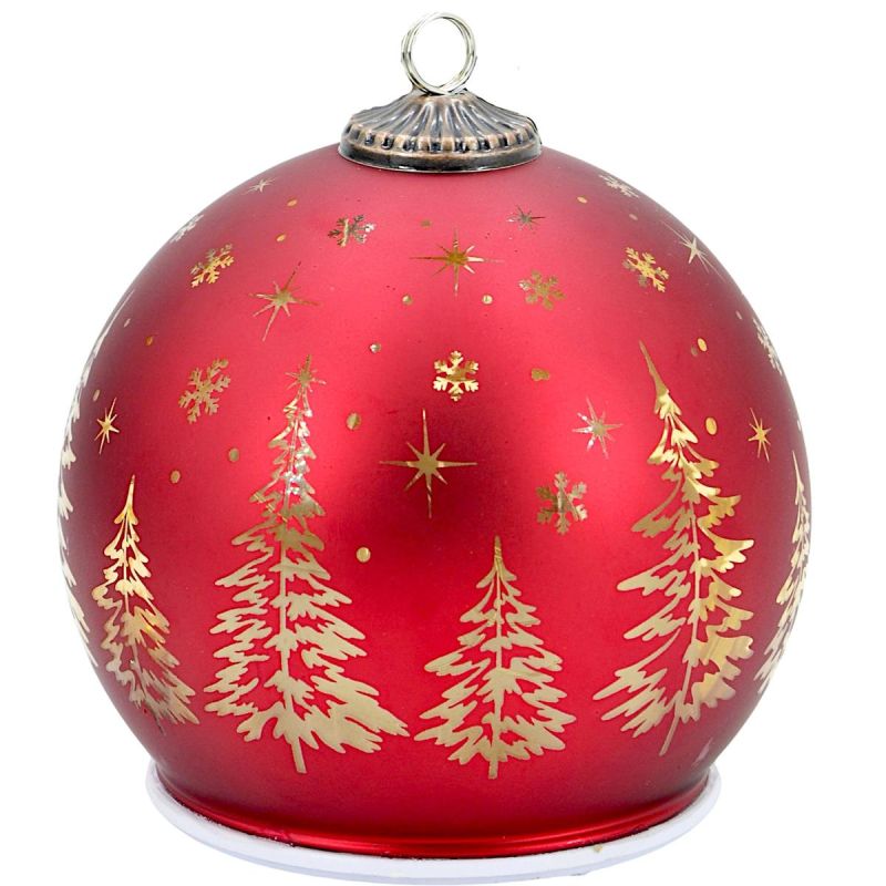 DECORATIVE GLASS LED BAUBLE 12 CM SPARKLING ROTATING – RED
