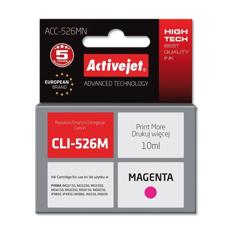 Activejet ACC-526MN Ink (Canon CLI-526M replacement; Supreme; 10 ml; red)