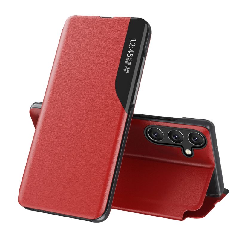 Eco Leather View Case for Samsung Galaxy S25+ with flap and stand - red