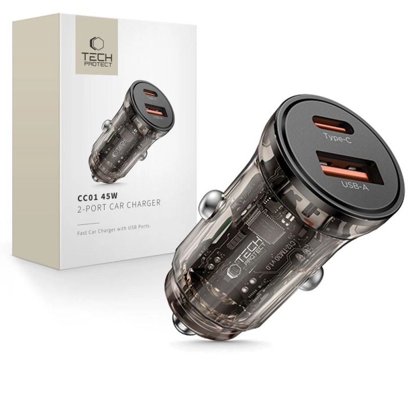 Tech-Protect CC01 45W 2-Port USB-A / USB-C Car Charger - Black