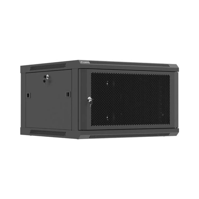 Lanberg 19" 6U 600x600 black wall-mounted rack cabinet with perforated doors (flat pack)
