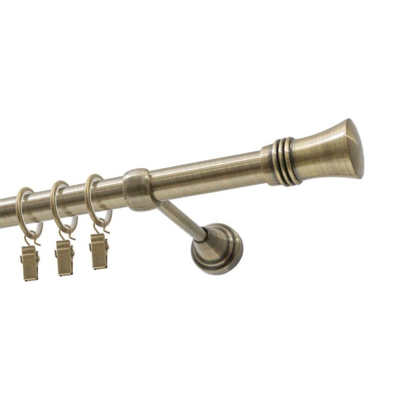 Single Curtain Pole Ø 19 mm, Antique Brass, 400 cm, Capri, with Rings – KOWALSKI