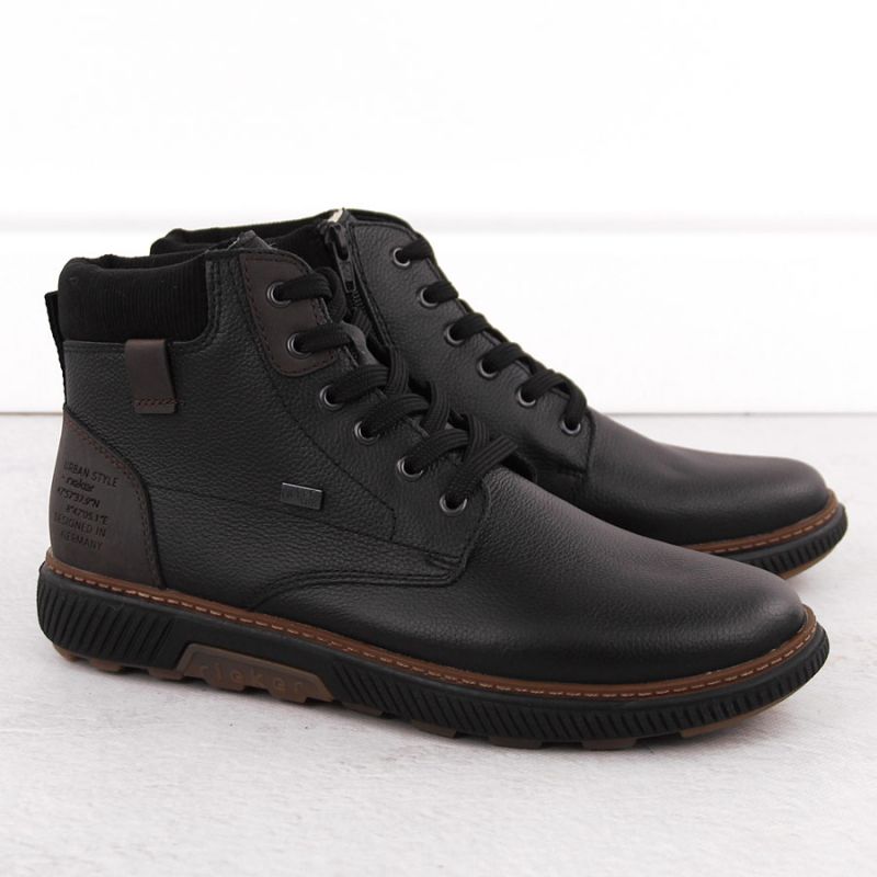 Men’s Black Waterproof Leather Boots with Warm Lining Rieker B3343-00