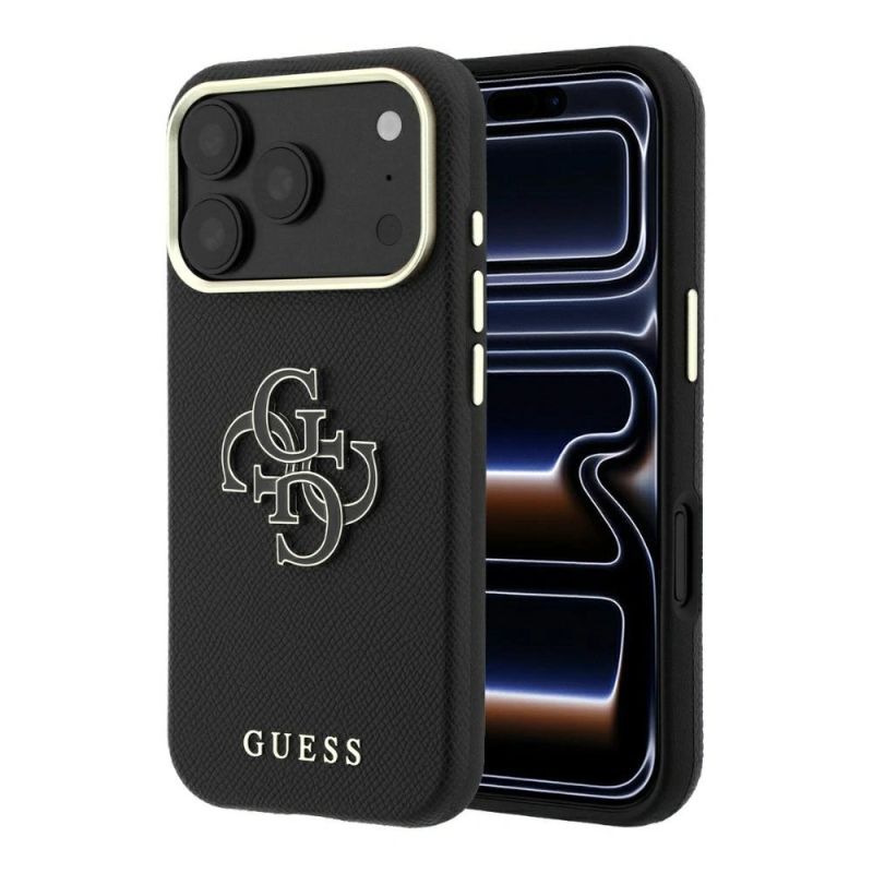 Guess Grained & Big Resin Logo Case for iPhone 18 Pro Max / 17 Pro Max - Black