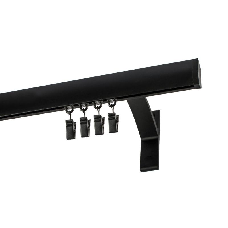Single-track apartment curtain rail, black, 480 cm, with curtain clips – KOWALSKI