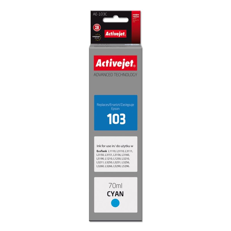 Activejet AE-103C Ink Bottle (Replaces Epson 103 C13T00S24A; Supreme; 70 ml; Blue)