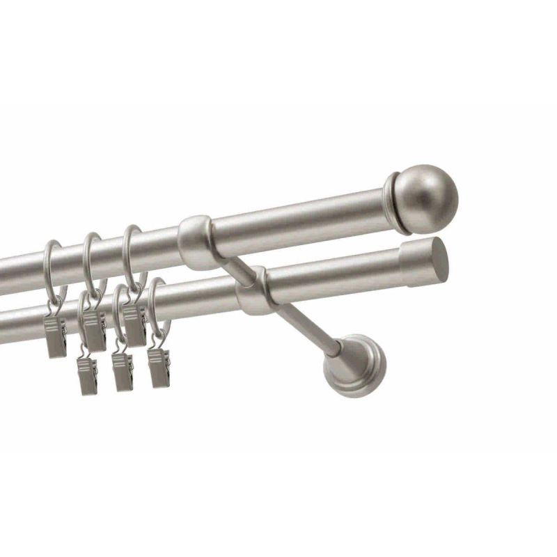 Double Curtain Rod Ø 19 mm, Satin Chrome, 240 cm, MAX Ball Finials, with Rings, KOWALSKI