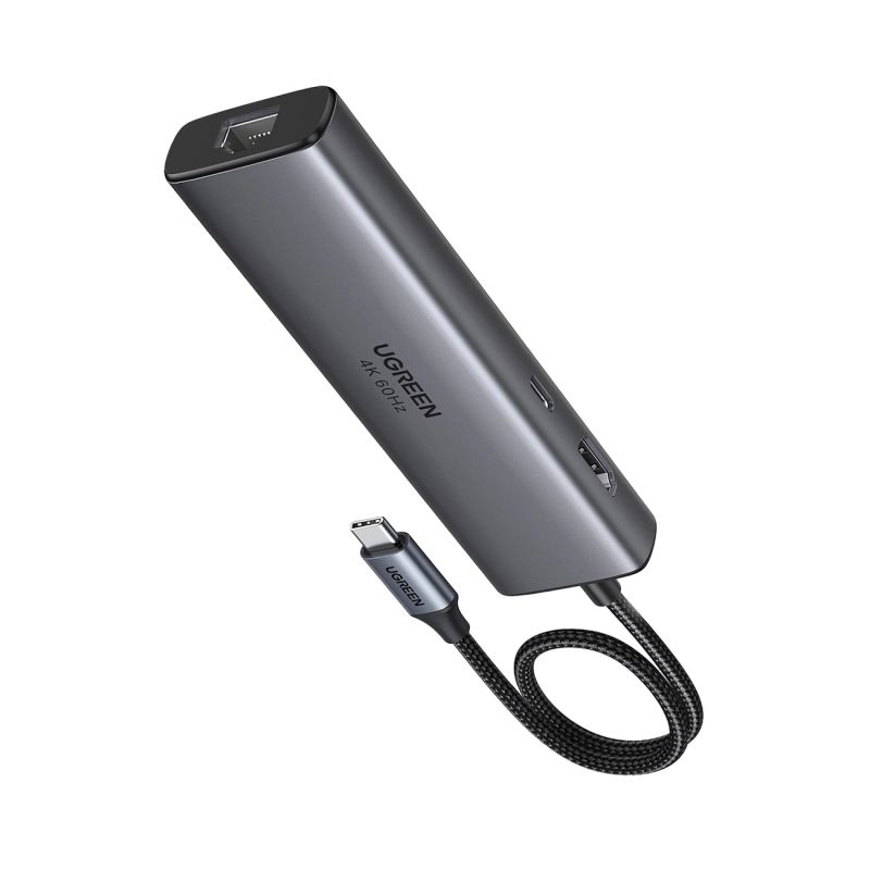 Ugreen USB-C 6-in-1 HDMI USB-C USB-A Ethernet Hub - Gray