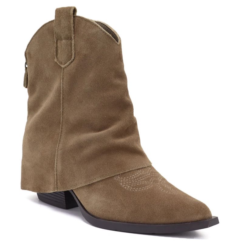 Women’s leather cowboy ankle boots with folded shaft, beige Vinceza 31715