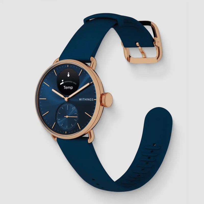 Withings ScanWatch 2 – smartwatch with ECG function, heart rate and SpO2 monitoring, and activity and sleep tracking (38 mm, blue/rose gold)