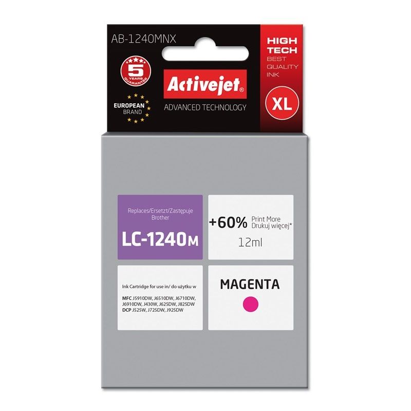 Activejet AB-1240MNX Ink (replaces Brother LC1240M/1220M; Supreme; 12 ml; red)
