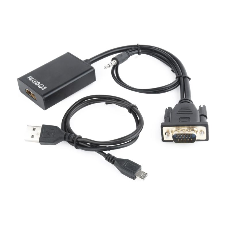 GEMBIRD A-VGA-HDMI-01 adapter (HDMI F - D-Sub (VGA), 3.5 mm stereo jack, USB 2.0 M; 0.15 m; black)