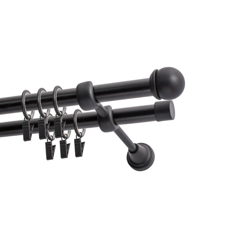 Double Curtain Rod Ø 19 mm, Black, 160 cm, MAX Finial, with Rings, KOWALSKI
