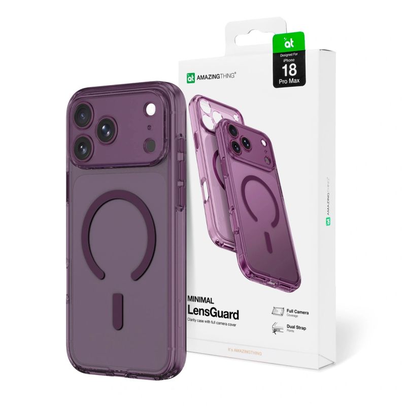 AmazingThing Minimal Mag Lens Case for iPhone 18 Pro Max with Camera Cover and Lanyard Mount Compatible with MagSafe - Purple