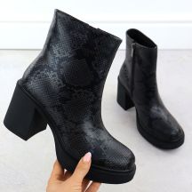Goe Stivali leather ankle with snake print heel, Goe