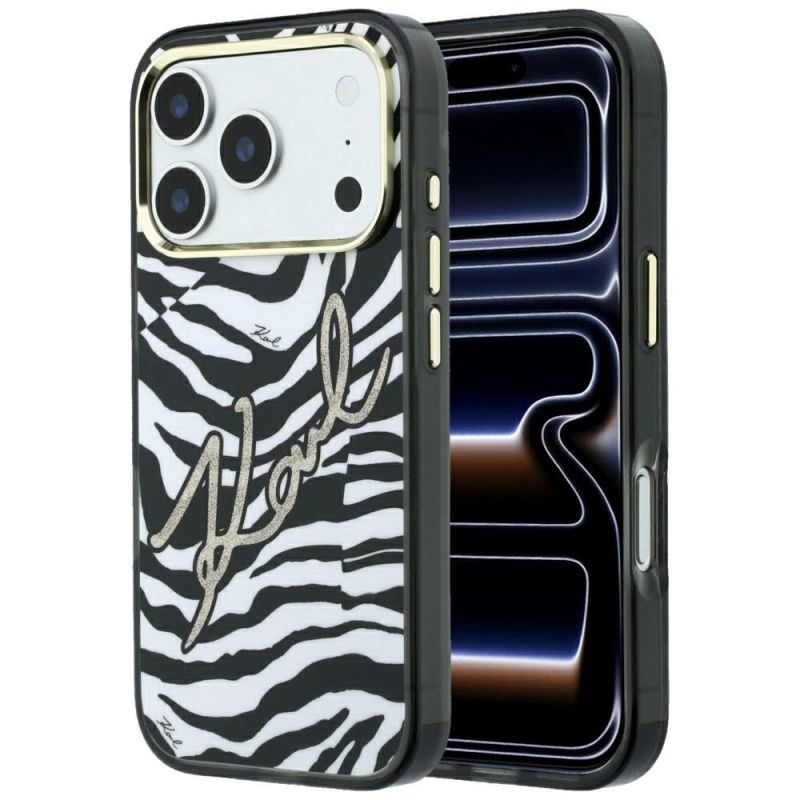 Karl Lagerfeld IML Signature Zebra Glitter MagSafe Case for iPhone 17 Pro Max / 18 Pro Max - Gold