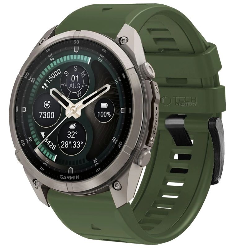 Tech-Protect Silicone Strap for Garmin Fenix 5 / 6 / 6 Pro / 7 / 8 / 8 Pro / E / 9 / 9 Pro (51 mm) – Green