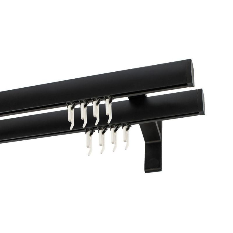 Double Apartment Curtain Rod, Black, 240 cm, with Gliders and Safety Pins, KOWALSKI