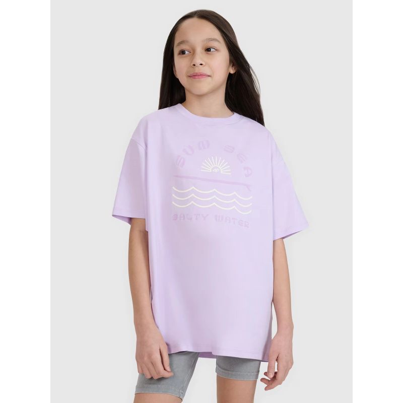 Oversized T-shirt with print for girls 4F 4FJWSS25TTSHF1870-52S