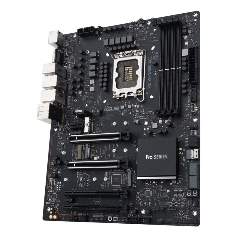 ASUS Pro WS W680-ACE W680 (LGA 1700) ATX motherboard, 2x PCIe 5.0, 3x PCIe 4.0, 3x PCIe 4.0 M.2 slots, 2x USB 3.2 Gen 2, 4x USB 3.2 Gen 1, 2x USB 2.0, 2x 2.5 Gb Ethernet, 1x SlimSAS, 4x SATA, HDMI, DisplayPort and VGA