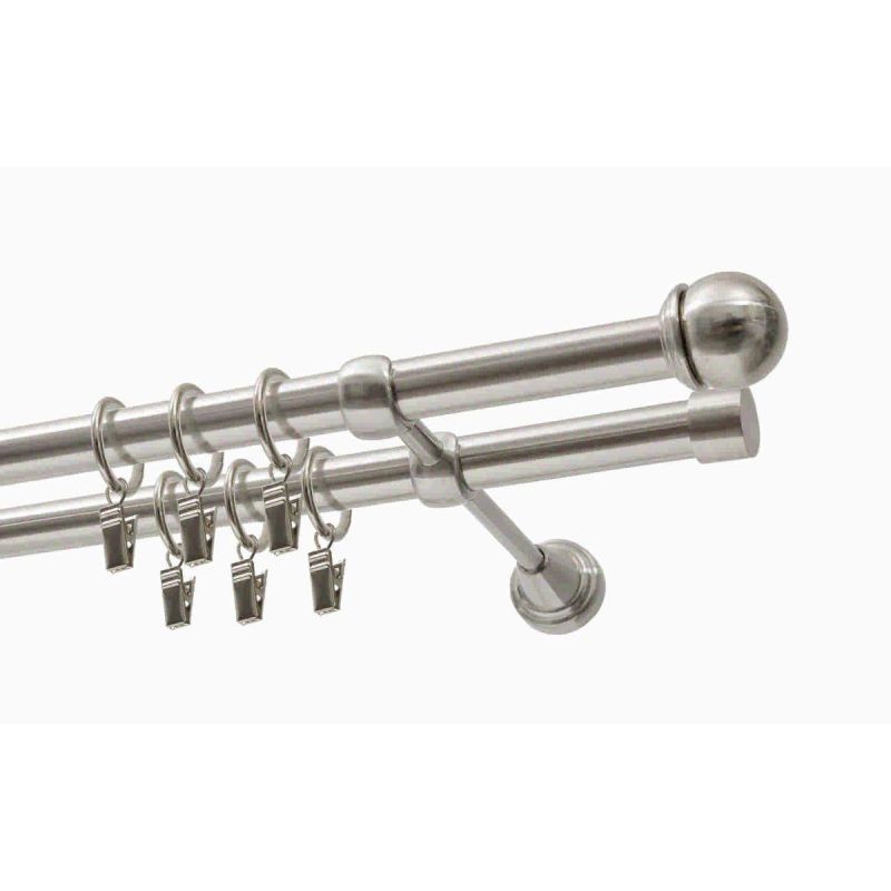 Double Curtain Rod Ø 19 mm Stainless Steel Effect, 400 cm, MAX Knob with Rings KOWALSKI