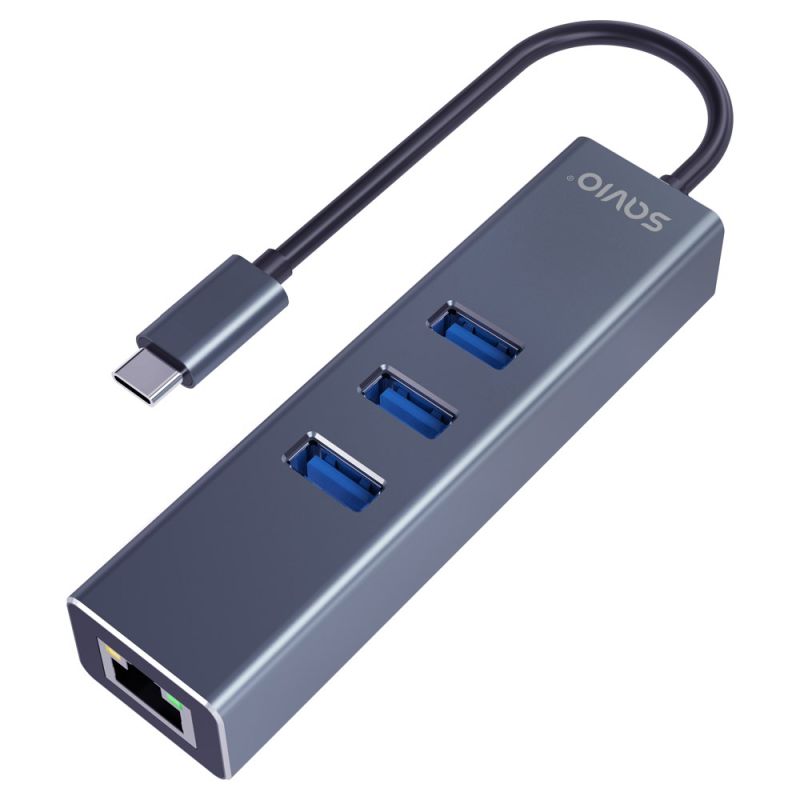 SAVIO AK-57 3-PORT USB-C HUB WITH RJ-45 ADAPTER