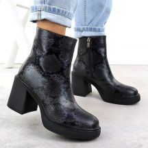 Goe Stivali leather ankle with snake print heel, Goe