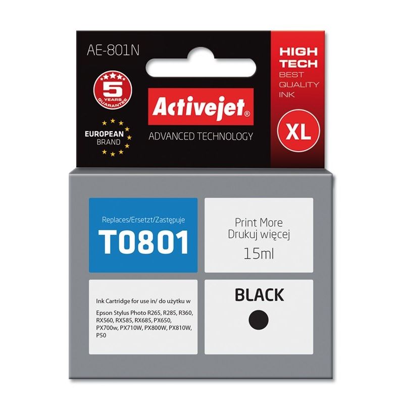 Activejet AE-801N Ink (replaces Epson T0801; Supreme; 15 ml; black)