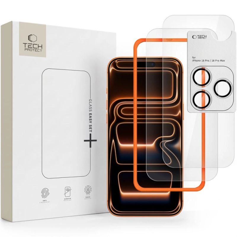 Tech-Protect Easy Set+ 2-Pack Tempered Glass for the Display and Tempered Glass for the Lens for iPhone 18 Pro