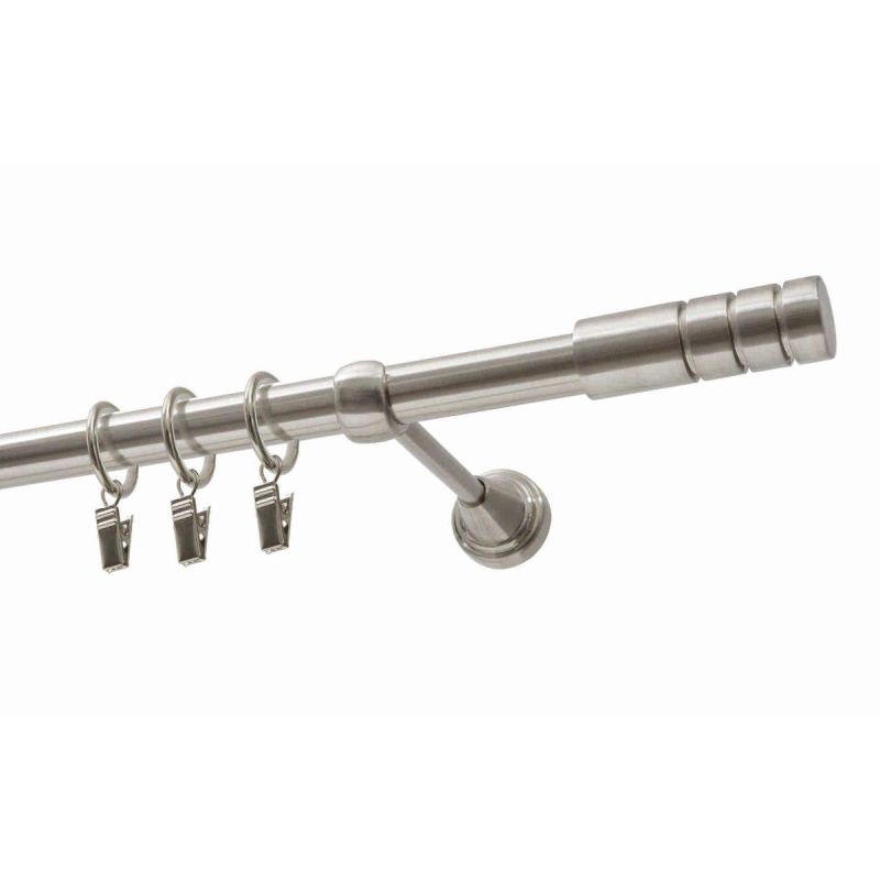 Single Curtain Rod Ø 19 mm Stainless Steel Effect 160 cm TECHNO with Rings KOWALSKI