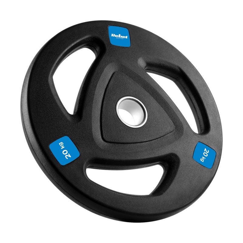 Rubber-Coated Cast Iron Weight Plate 20 kg, 51 mm Olympic Bore, REBEL ACTIVE
