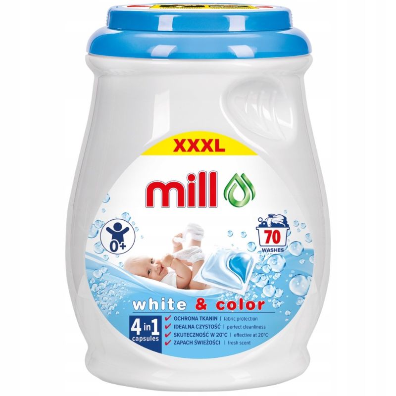 MILL BABY Laundry Capsules for Whites and Colours, 70 pcs, 3K.S